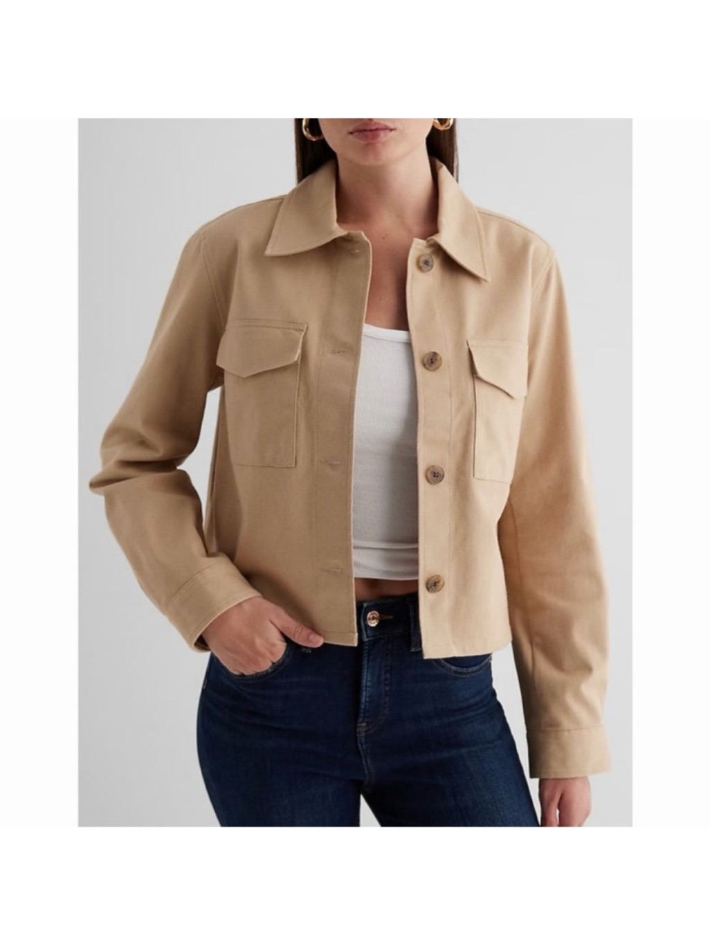 Express Tan Cropped Utility Jacket